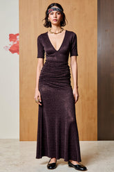 Glitzerndes Schwarzes A-Linie Hochzeitsgastkleid mit V-Ausschnitt
